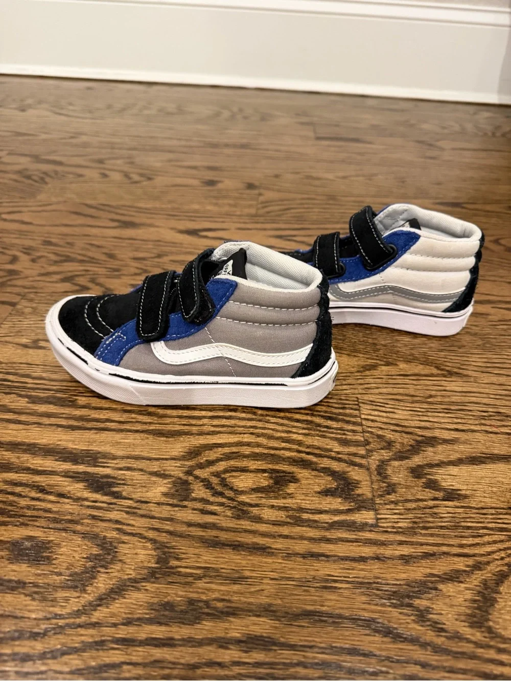 Vans Kids Black and Blue Velcro Skate Sneakers
